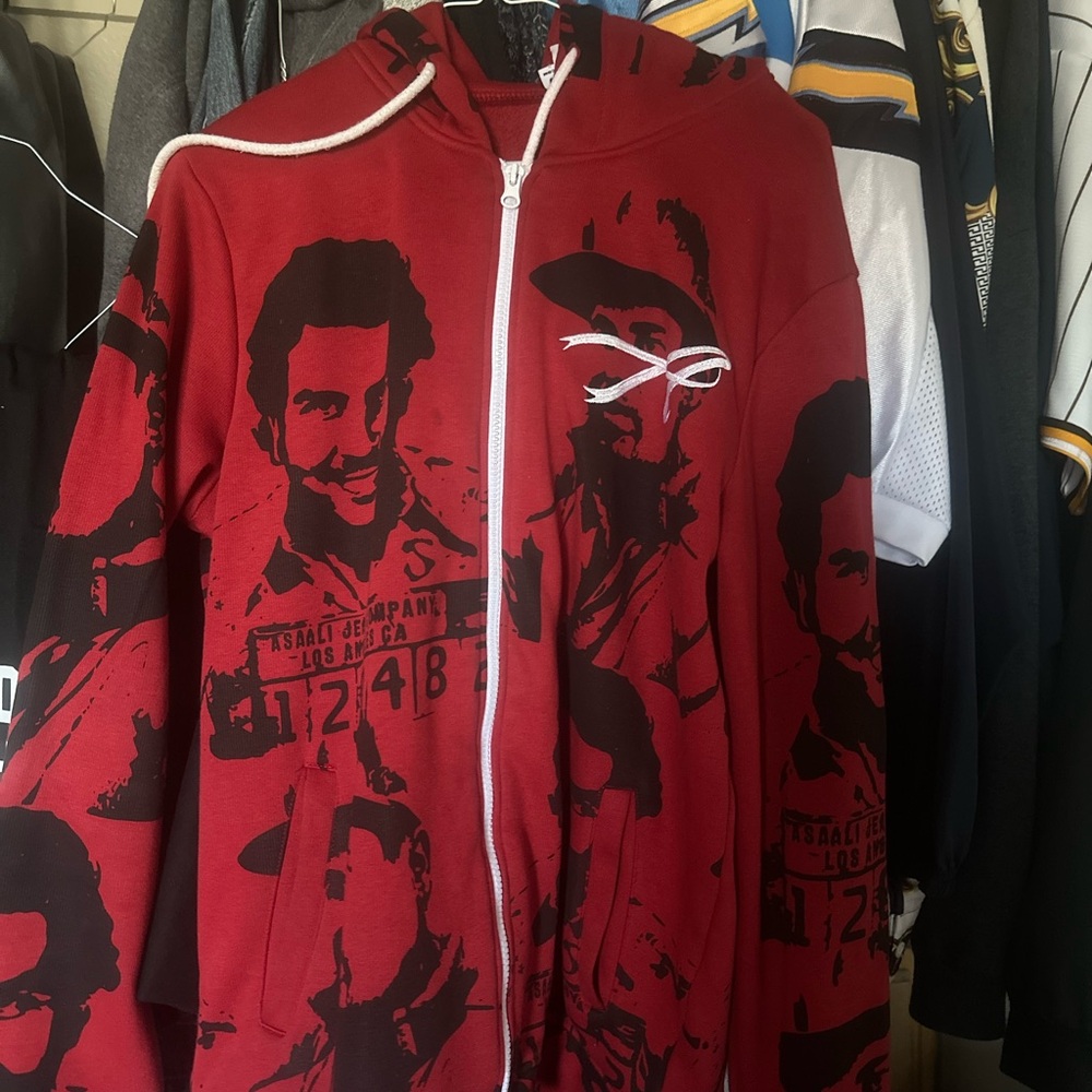 Red Graphic Zip-Up Sweater